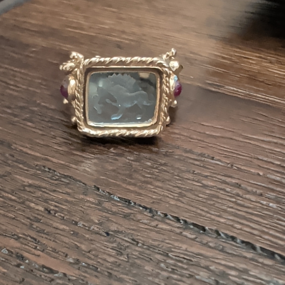 Tagliamonte 18k Gold Plated Androcles & Lion Venetian Glads & Ruby Ring.